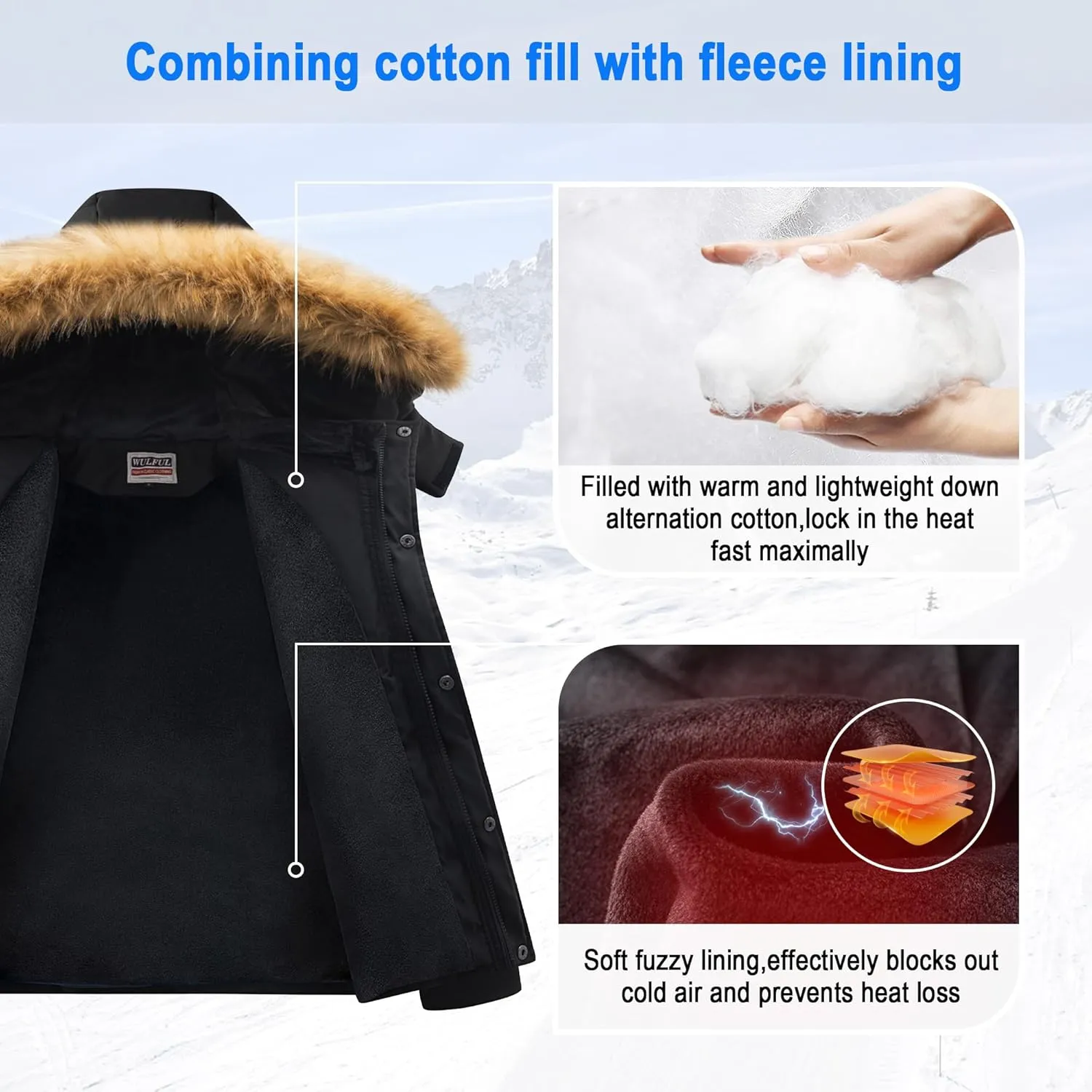 WULFUL Boy's Winter Coats Waterproof Fleece Lined Puffer Jackets Kids Thicken Outerwear With Detachable Hood