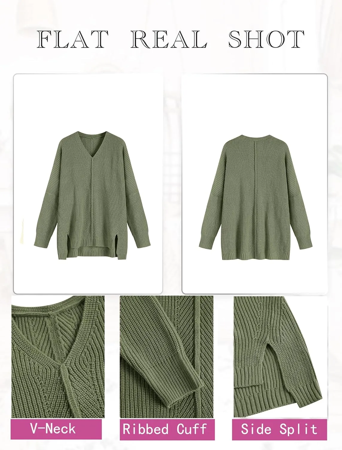 ZAFUL Women's Oversized Sweaters V Neck Long Sleeve Knit Pullover Batwing Drop Shoulder Split Tops Trendy Fall Outfits 2024