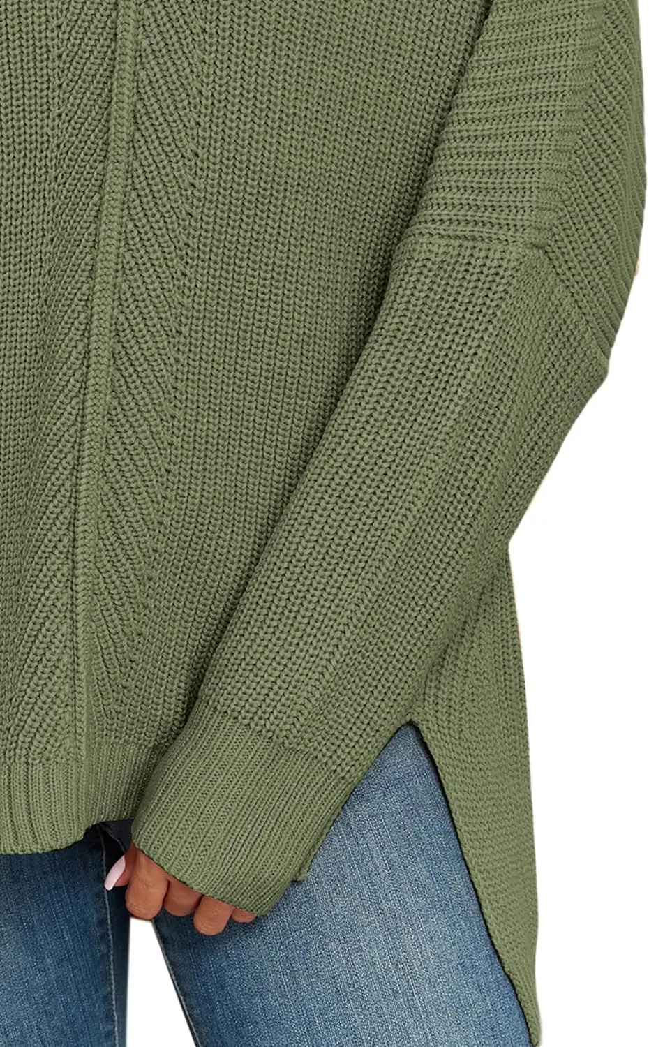 ZAFUL Women's Oversized Sweaters V Neck Long Sleeve Knit Pullover Batwing Drop Shoulder Split Tops Trendy Fall Outfits 2024
