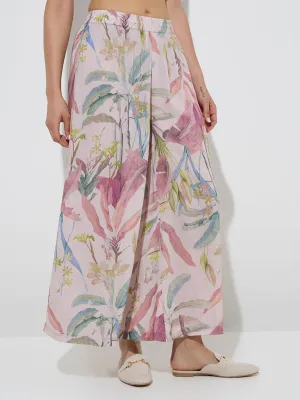 Zuba Dusty Pink Foliage Printed Palazzos